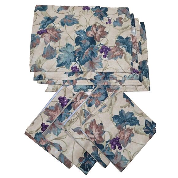 Set 4 Grape Leaf Cotton Linen NAPKINS Placemats Purple Wine Italian Classical - Picture 1 of 9